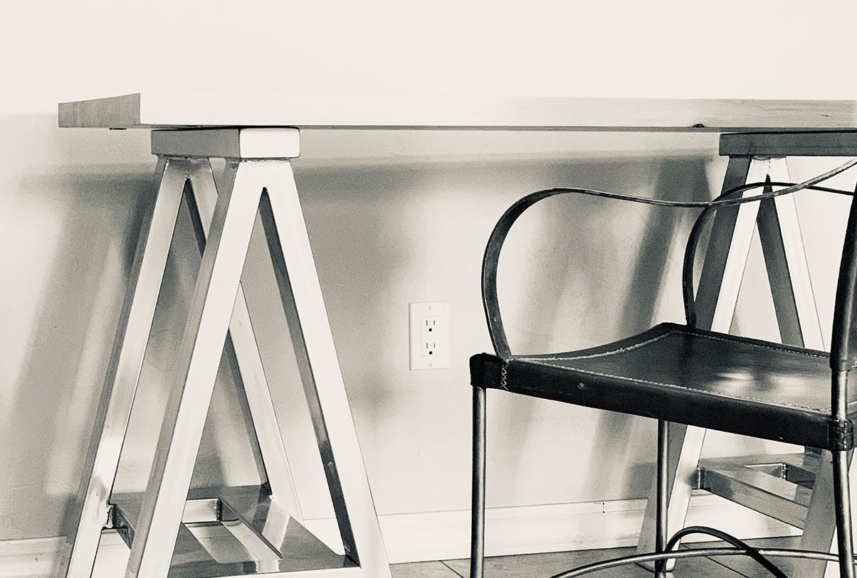 White wooden table with chair